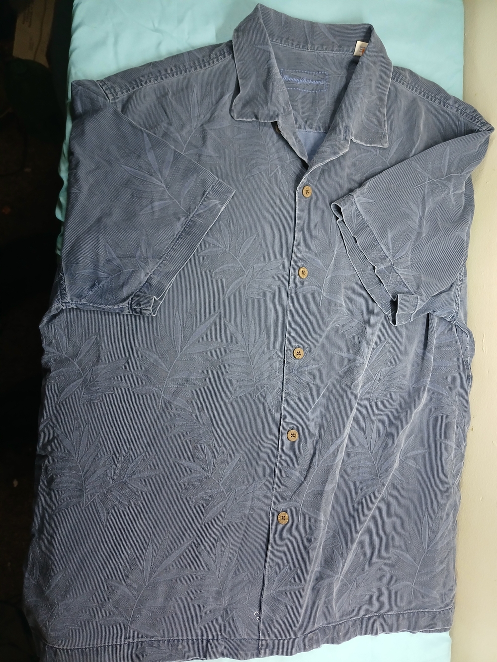 Tommy Bahama Slate Blue Palm-Embossed Short-Sleeve Button-Up Shirt